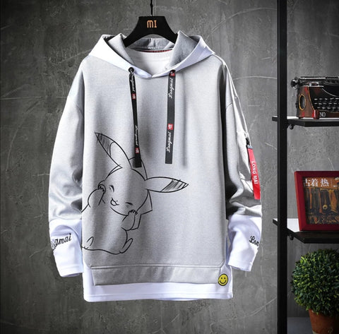 Sudadera gris con capucha y estampado de calle para hombre